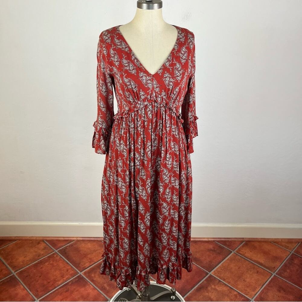 Louche Red Paisley V Neck Dress XS